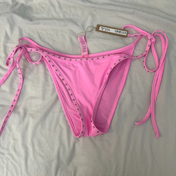 NWT SKIMS LIGHT PINK RHINESTONE SWIM TIE BOTTOMS - Picture 2 of 4